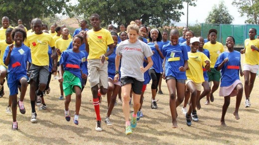 Provincial Conservation Fun Run on 27 September 2014, with finalists and Zola Budd-Pieterse warming up before the race