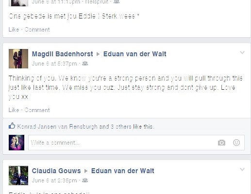 Eduan se vriende wens hom sterkte toe op sosiale media.