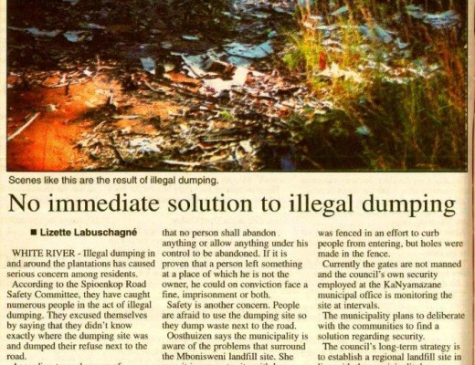 Illegal dumping has become an unmanageable problem. Lowvelder has reported on the issue since 2003.