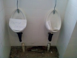 The bathrooms are in a state.