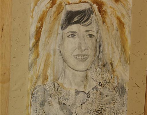 Georgina Glass used lace and tea for this artwork.