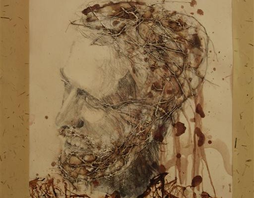 Twigs and wine were used as a medium for this portrait.