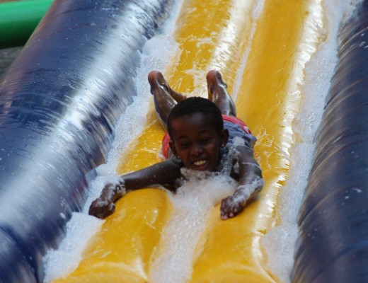 Rethabile Maeko playing on the slide.