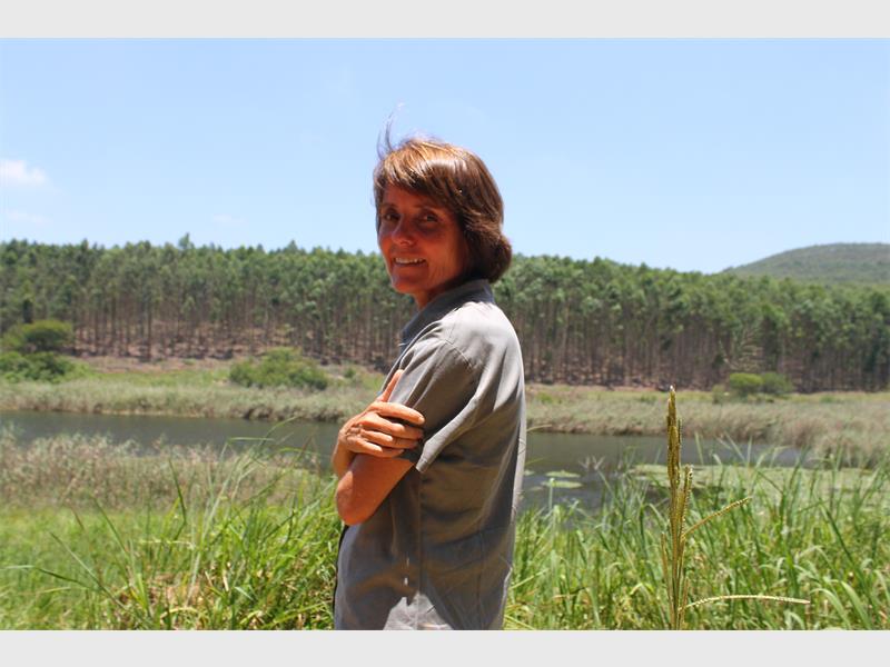 Ms Peta Hardy, Sappi Forest environmental manager at the Oliepoort Dam.