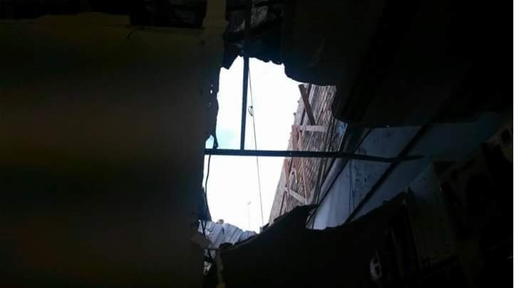 The inside of TOPS at SPAR after the collapse.