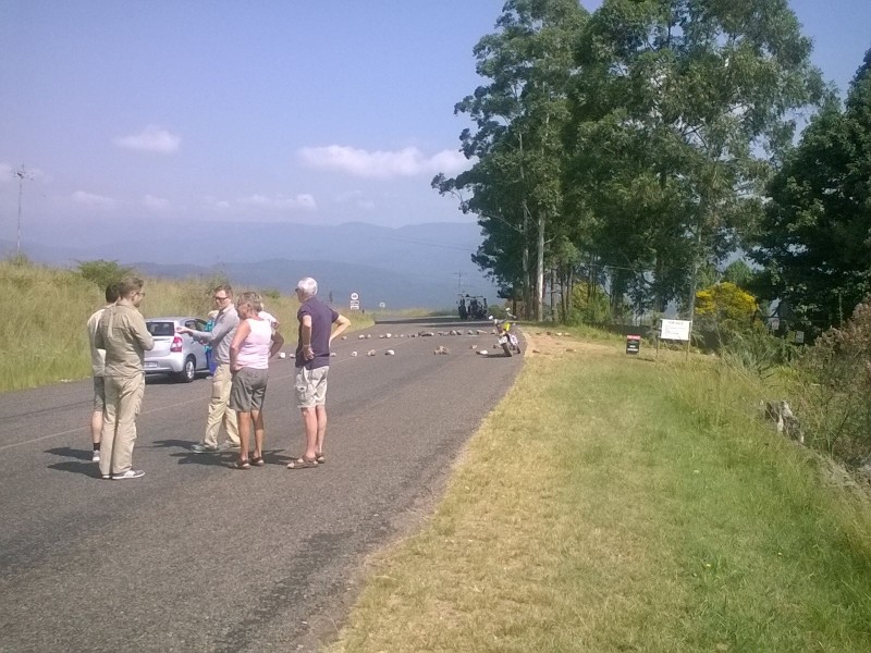 Some international tourists are stranded as all roads leading to Sabie were blocked by protesters.