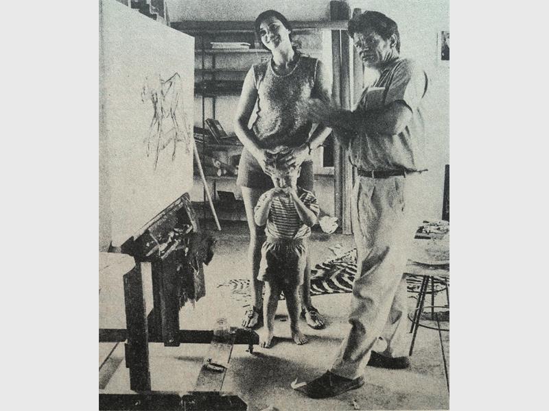 Artists at home. The wildlife artists Zakkie Eloff with his wife the painter Rene Eloff and son Phillip in 1976 in his studio on the road to Plaston near White River. Between 1958 and 1962 Zakkie taught at Pretoria Techinical College and from 1961 until 1962 he taught at University of Pretoria. He has illustrated various books. From 1962 to 1968 Zakkie worked as a game ranger in the Etosha Game Reserve, Namibia. Since 1969 he has lived and worked in the Eastern Transvaal Lowveld.