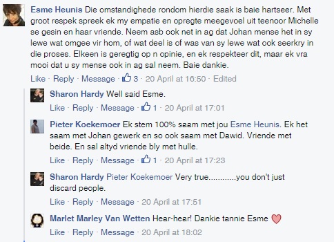 Ms Esmé Heunis asked the community to  take the feelings of Heunis and his family and friends, into consideration.