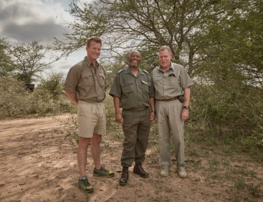Nicholus Funda, chief ranger of the Kruger National Park (middle), explained during a media tour of the Kruger National Park arranged by John Hooper, marketing manager of Rhino Tears Wine (left) and John Turner, chairperson of the SANParks Honorary Rangers Conservation Services National Project how the war poaching is taking on a new face.