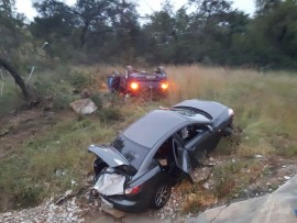 The gang's vehicle's veered off the road.