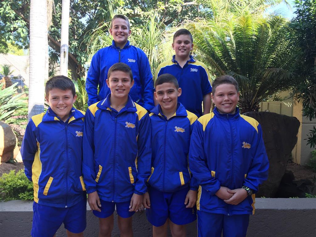 Wiehan Henning, Drikus Greeff, Peter Abrahams, Duard Deichmann (agter), Cail Ackermann, en Quinn van Zyl.