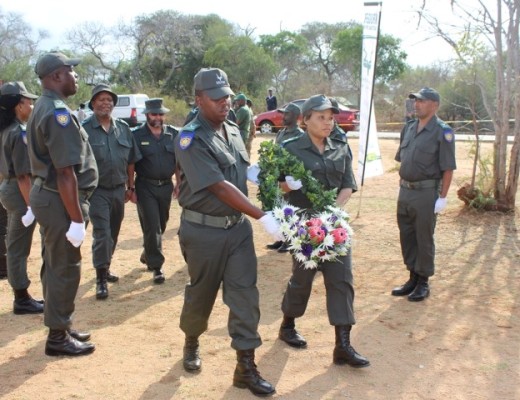 Laying a wreath at the Skukuza Gate on World Ranger Day to remember brave rangers who died in the line of duty.