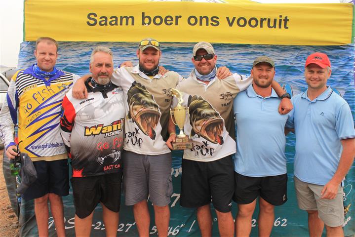 Brian Holder and Buks Human (second, team Burn), Ben Gottschalk and Frank Gottschalk (first, team Wittus Angling) and Dawid Potgieter and Joniel Marks (third, team Bucket Mouth).