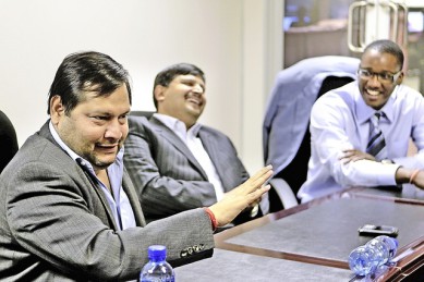 Messrs Ajay and Atul Gupta with the president, Mr Jacob Zuma's son, Mr Duduzane Zuma.  Photo: Citizen