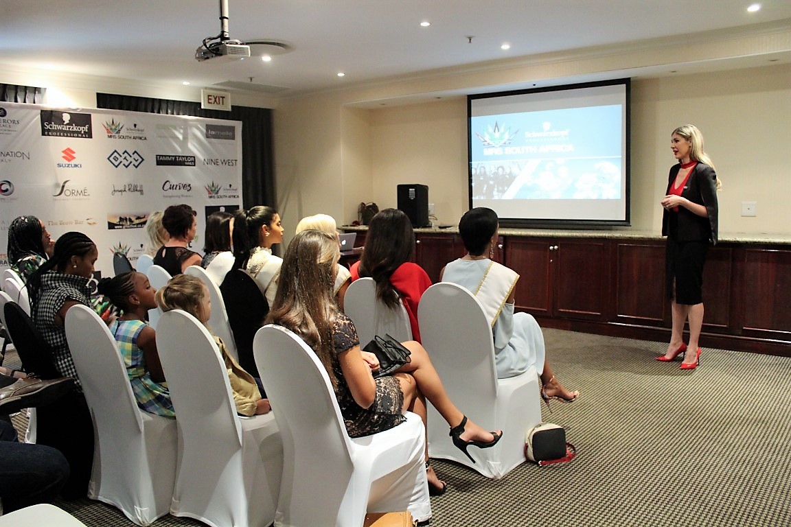 Joani Johnson, CEO of Mrs South Africa giving a complimentary motivational speech for the attendees