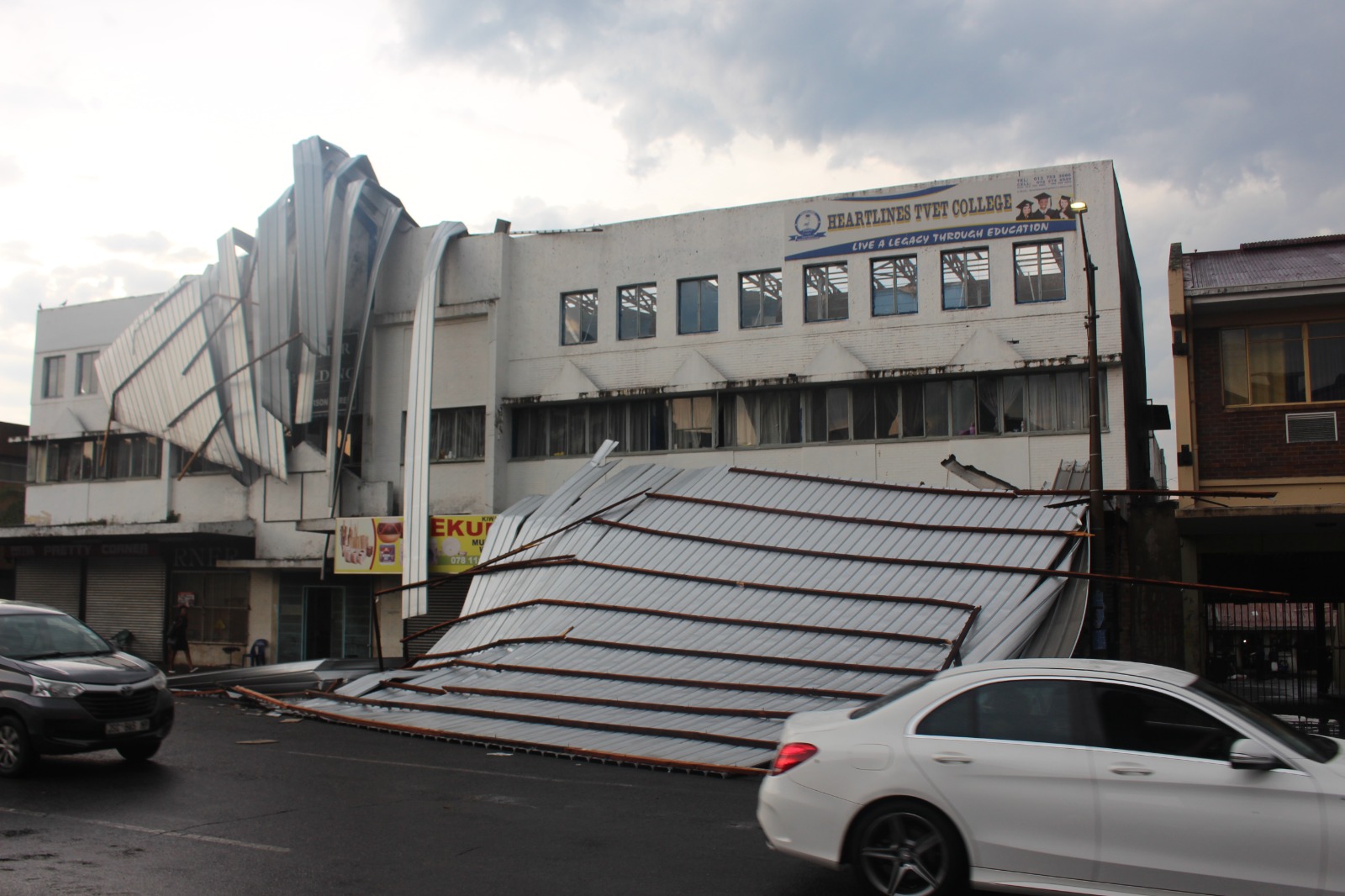 A damaged building in Anderson Street.