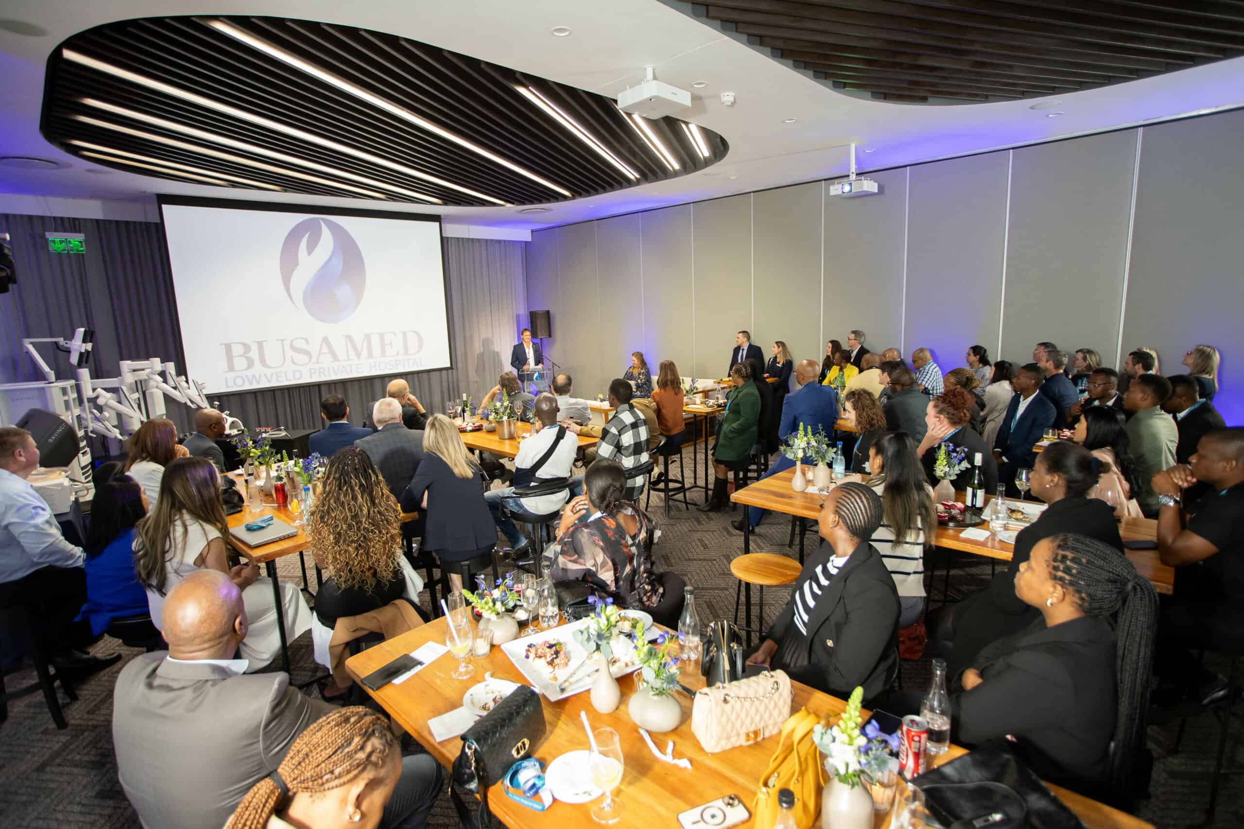 Attendees at the Da Vinci X surgical robot launch listening to Dr Jacques Henning speak > Photos: Supplied/Hennie Homann