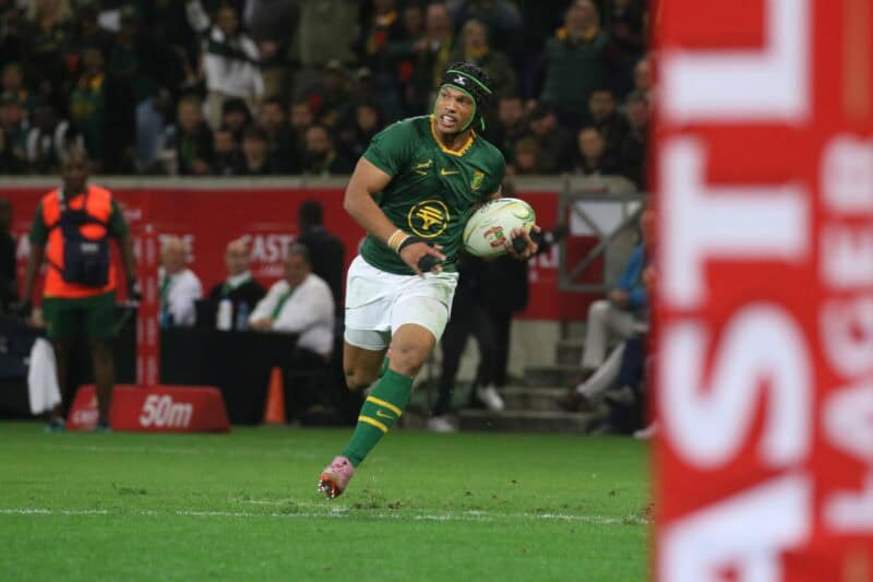 Kurt-Lee Arendse reached 100 points for the Springboks against Georgia. > Photo: Blake Linder