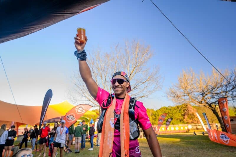 Damien Kühn raises a cold one to commemorate his win. > Photo: Supplied/Phonix Capture - Karen Musica