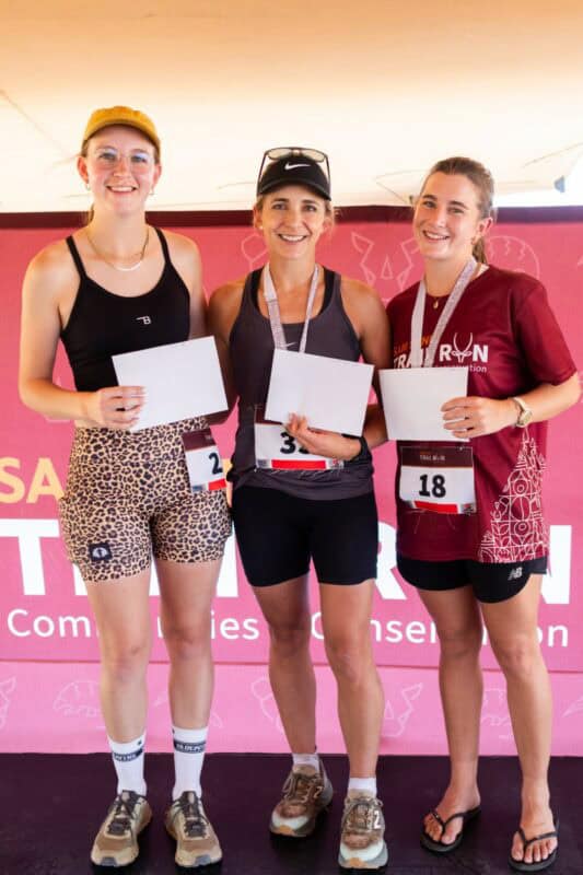 The top three ladies in the 21km, from left: Sumari van Staden, Marise Schutte and Abbigal Wood.