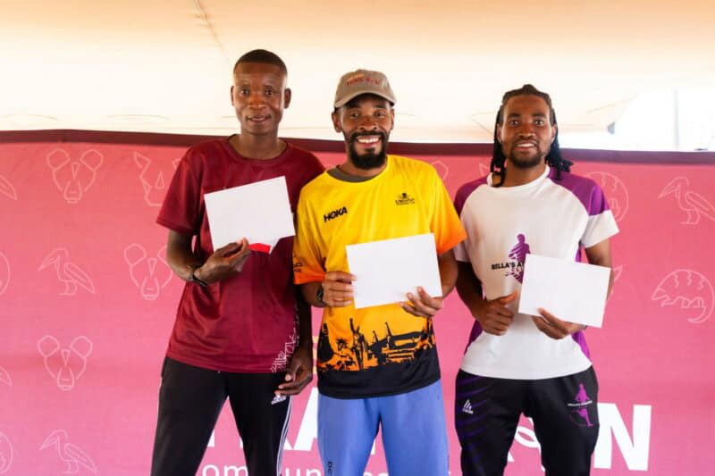 The men's 21km winners, from left: Sibongikosi Maseko, Abednico Mashaba and Sphiwe Mavundla.