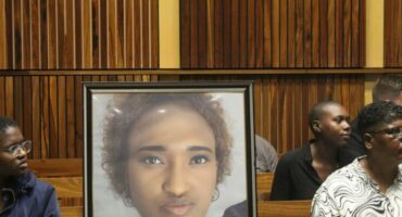 A portrait of murdered Hillary Gardee in the court gallery. Photo: Archives