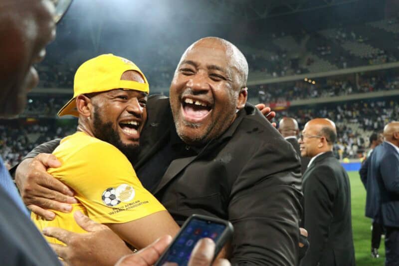 Sipho Mbule and minister Gayton McKenzie celebrate Bafana Bafana's triumph. > Photo: Blake Linder