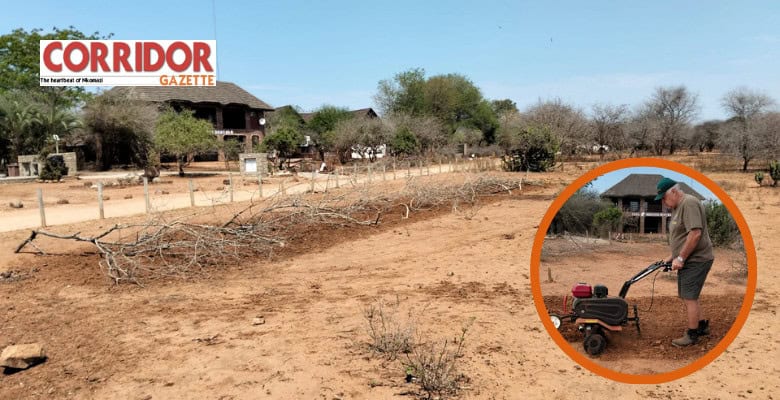 A section of parkland being rehabilitated by the honorary rangers. INSET: Frikkie Pretorius hard at work on the parkland. > Photos: Facebook/Marloth Park Honorary Rangers