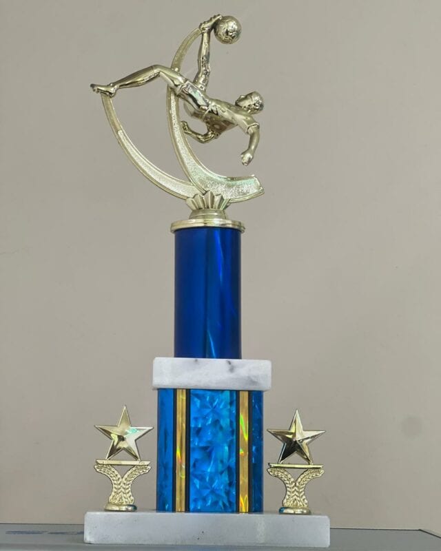 The trophy won by the soccer team.