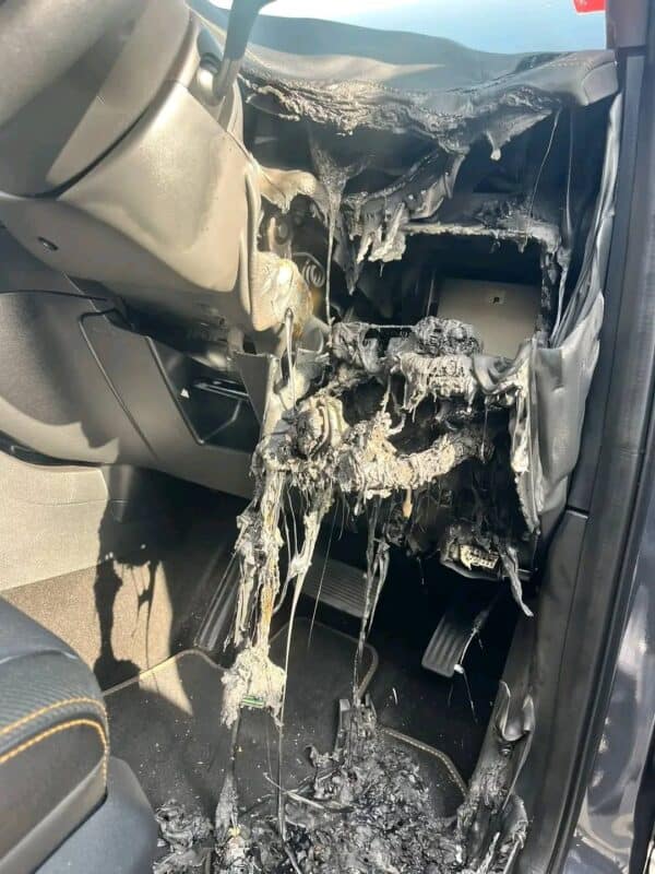 Some of the cars that were damaged by the lightning. 