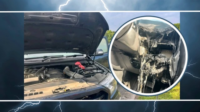 Some of the cars that were damaged by the lightning. > Photos: Supplied