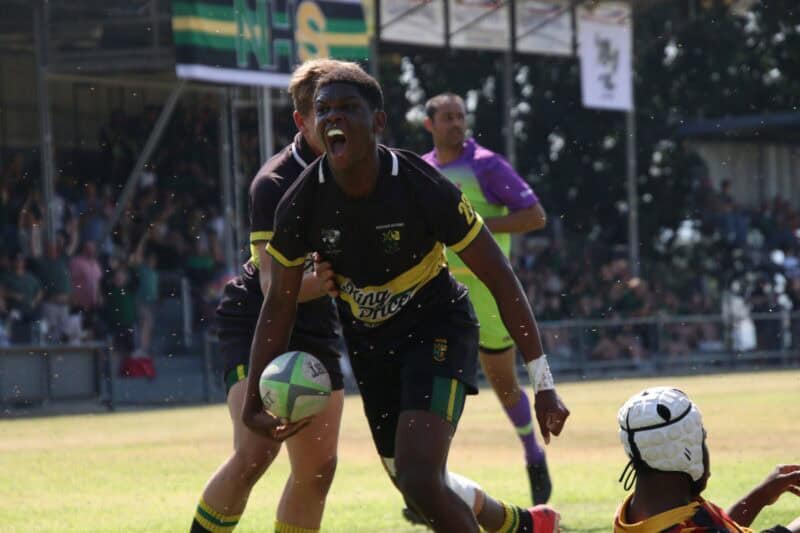 Rhandzu Mkhabela celebrates a try for NHS's U16s. > Photos: Blake Linder