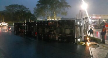 The truck that overturned on the R40. > Photo: Supplied/Divergent EMS