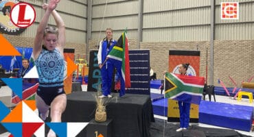 Lily Renaud on the top step of the podium. Inset: Lily in action. > Photos: Supplied/Lauren Renaud