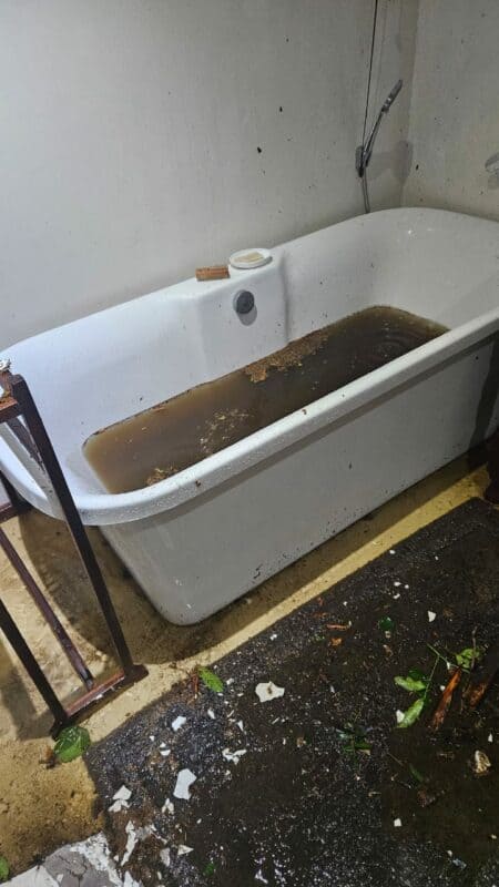 The roof was blown off Taylor's house and extensive amounts of rain fell inside the house. > Photo: Supplied/Grant Taylor