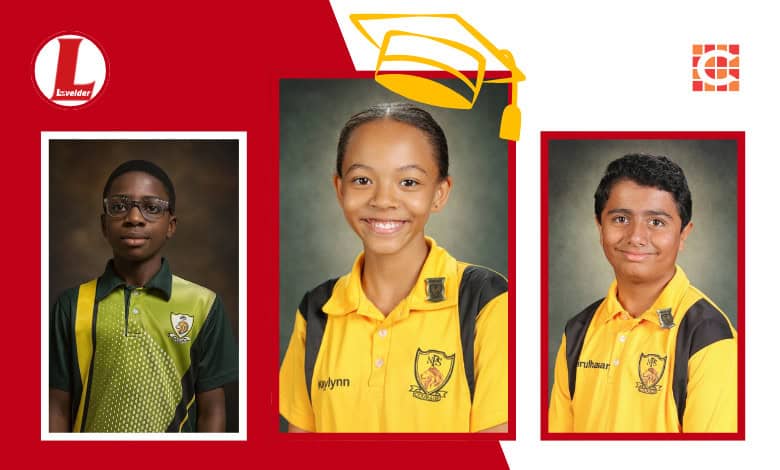 Nkazimulo Mthunywa, Kaylynn Swart and Khairulhasan Ismail. > Photos: Supplied/Nelspruit Primary