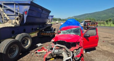 The truck and Toyota Hilux at the scene. > Photos: Supplied/Emer-G-Med