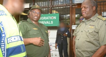 Dr Michael Masiapato and Mozambican chief of police Joaquim Adriano Sive at the Lebombo Border Post. > Photos: Sourced/Facebook