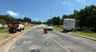 The We Care 4 Nelspruit team patches potholes on Johanna Drive. > Photos: Supplied
