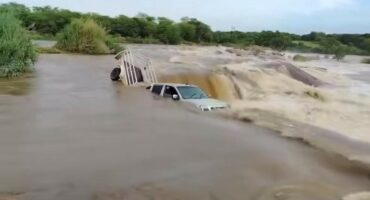 The bakkie that got stuck in the water. > Photo/Supplied