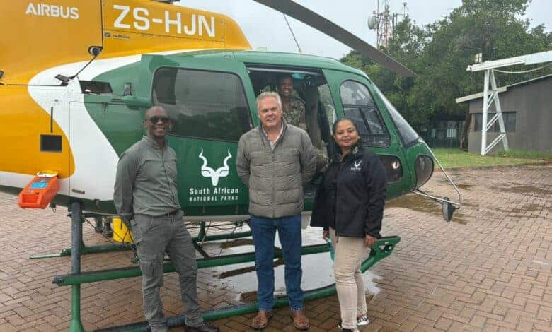 Kruger National Park Managing Executive, Oscar Mthimkhulu, Minister Willie Aucamp and SANParks Chief Executive Officer, Hapiloe Sello on January 17.