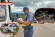 A police officer works at a roadblock. Insert: Two accident scenes over the festive period. > Photos: Mpumalanga SAPS/Emer-G-Med/DCSSL