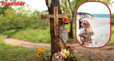 Die boom langs die R40 waar die ongeluk plaasgevind het. Insetsel: Ledéle Vorster, Buks jr., Buks en Bea Welthagen > Foto's: Gia Radnai/Facebook