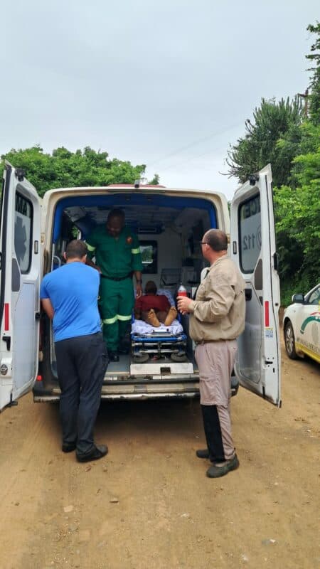 The fisherman receives medical treatment in the ambulance. 