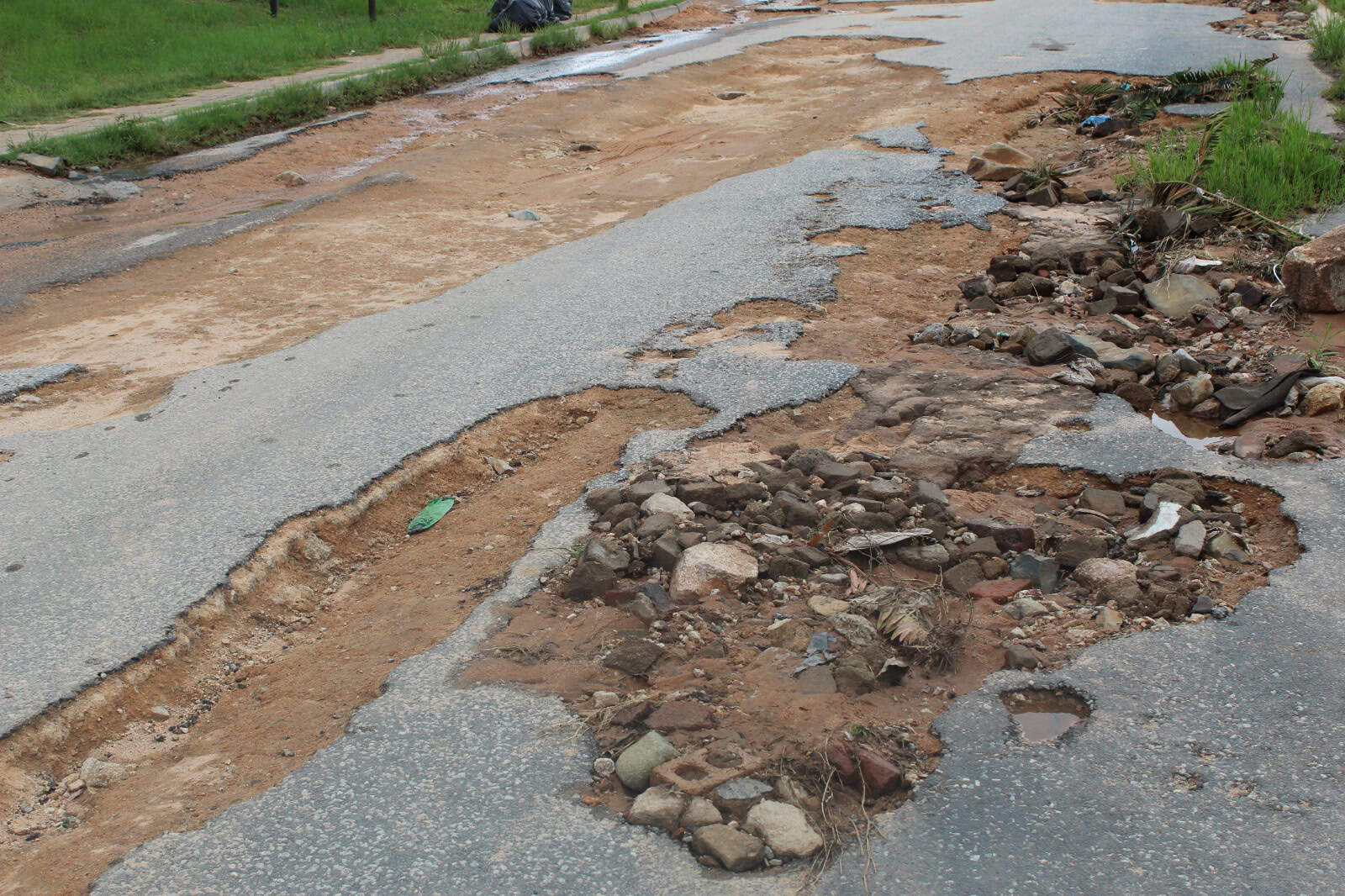 A damaged road. 