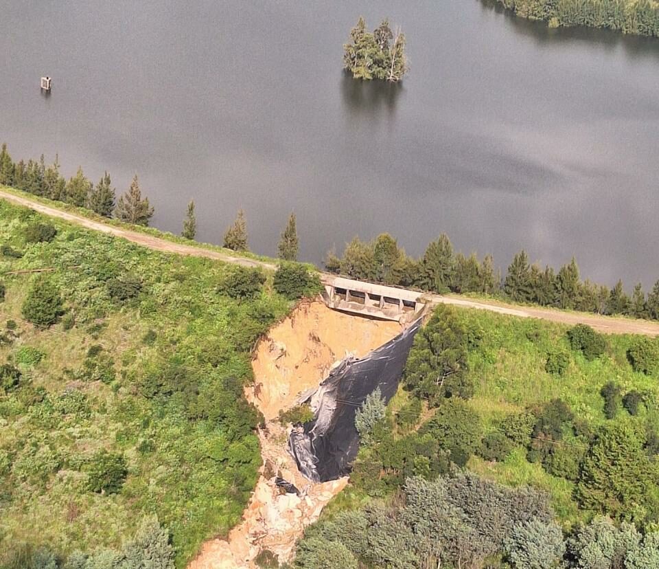 An aerial photo of the Senteeko Dam.