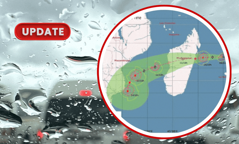 Forecast track of Tropical Storm Gezani at 10:00 La Réunion local time (08:00 SAST) on February 9, showing westward movement towards Madagascar. Image: Source/Météo-France.