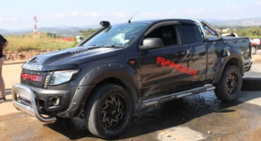 The Ford Ranger that was hit in the shooting. > Photos: Gia Radnai