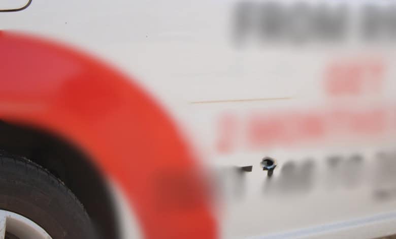 A bullet hole in the NP200 vehicle. 