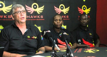 Hawks head Major General Nico Gerber, Colonel Salome Mzimba and Colonel Magonseni Nkosi. > Photos: Gia Radnai